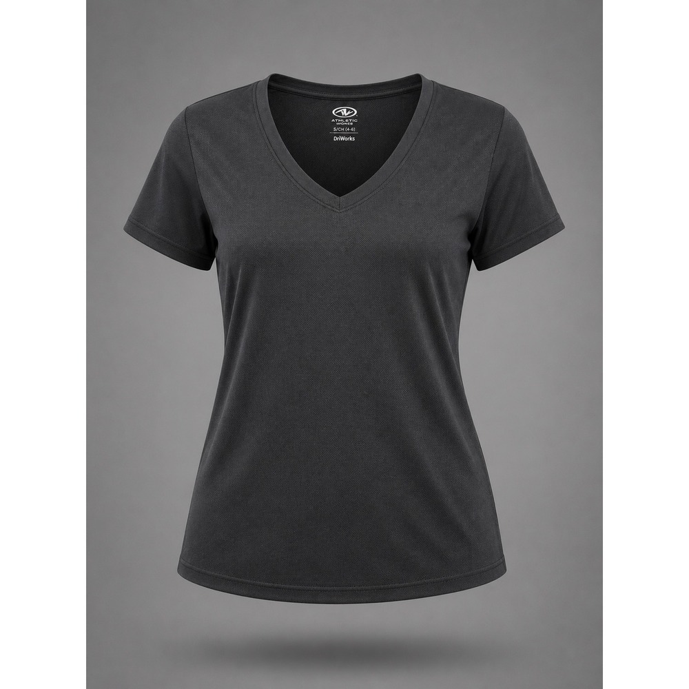 🍁Athletic Works DriWorks Womens V-Neck Short Sleeve Active Tee Black Soot S 4-6
